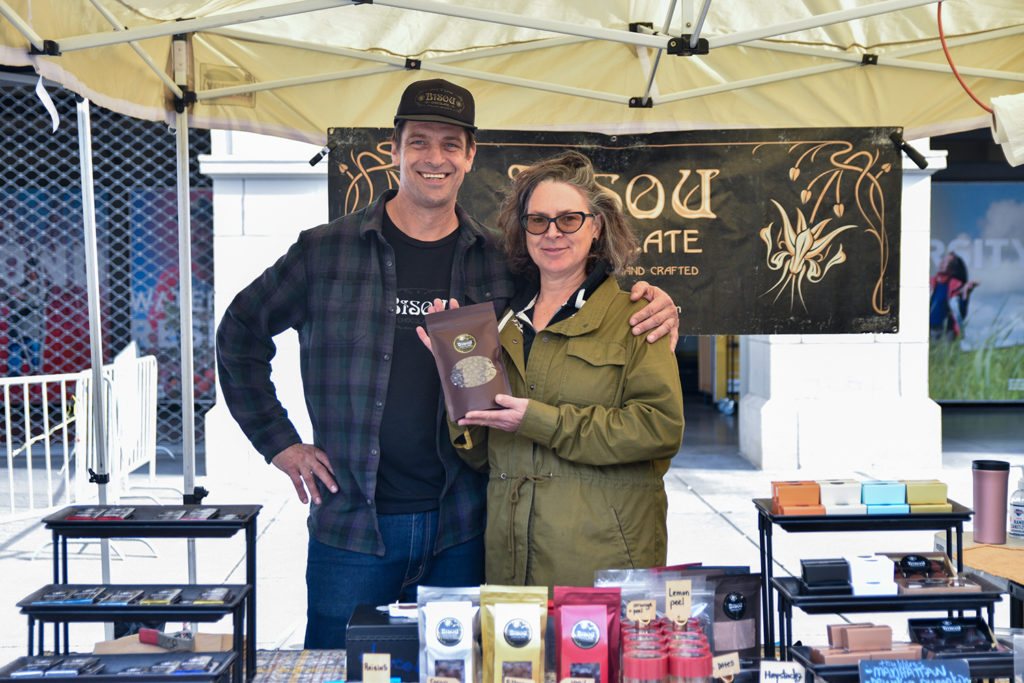 Bisou Chocolate's stand at the Ferry Plaza Farmers Market