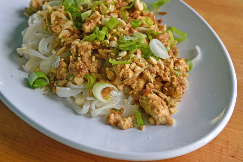 Peanut noodles on a dish