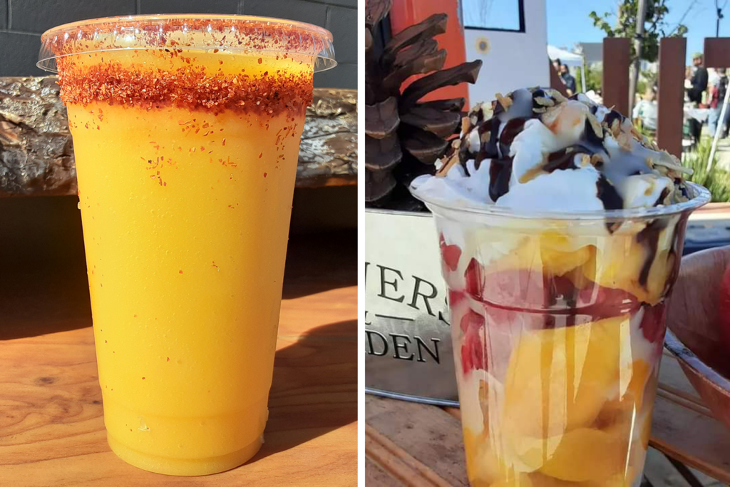 a vegan mango smoothie and mango parfait